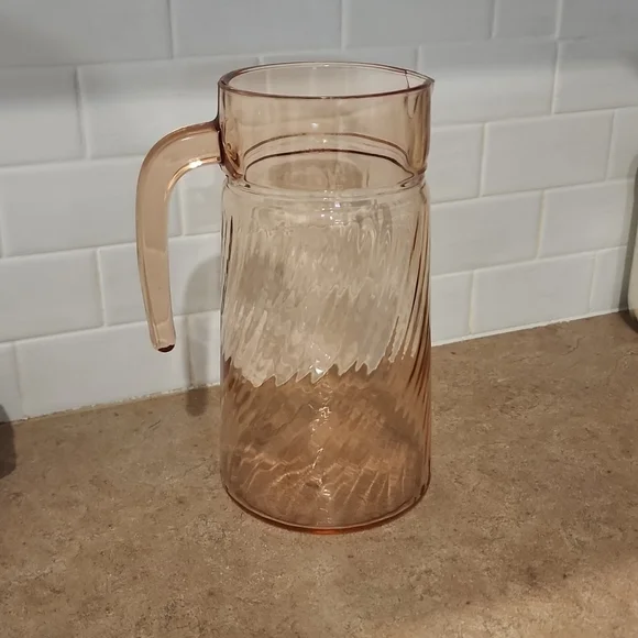 RARE Antique Vintage French Pink Depression Glass Pitcher